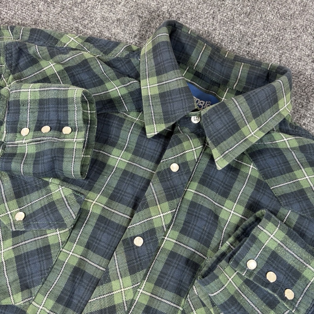 Wrangler‎ Shirt Mens XL/2XL Green Plaid Western Pearl Snap Long Sleeve Cowboy